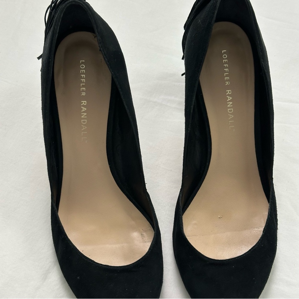 Loeffler Randall Pari Fringe Pumps Size 8.5 Black Heel Pointed Toe Suede Leather - Picture 6 of 13